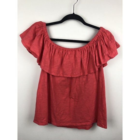 Rebecca Minkoff Diosa Off The Shoulder Ruffle Top Sz Small‎ Bright Coral - Picture 4 of 7